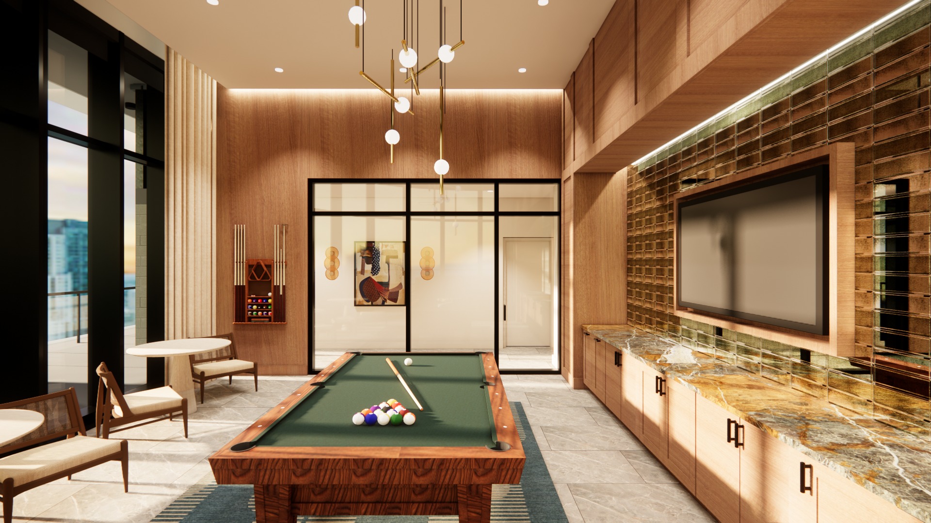 Game room with billiards table